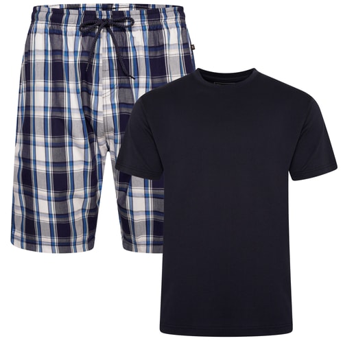 KAM Crew T-Shirt With Woven Shorts Lounge Set Navy